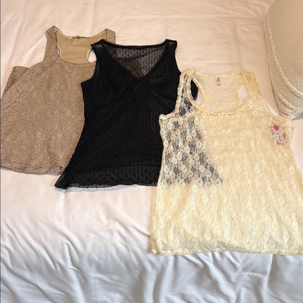 Elegant Lace Women's Tops - Black x2, Cream, Tan